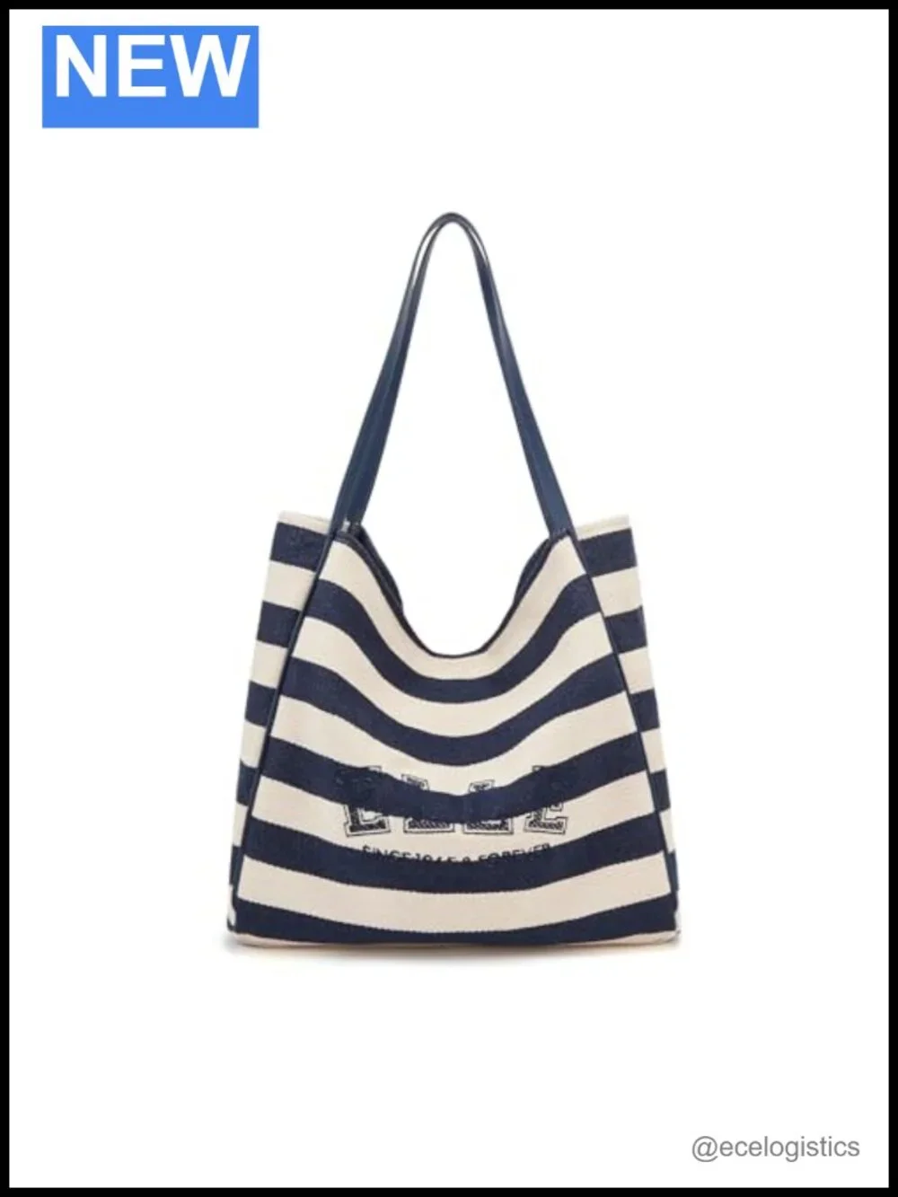 Canvas Tote Bag Nautical Stripe Large Laptop Purse